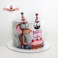 Mouse hand painted cake