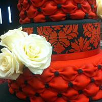 Red and Black Damask Wedding Cake