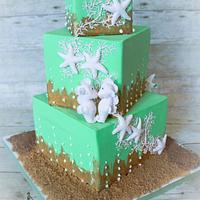 Sea horse bridal shower cake