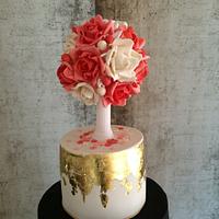 Coral, Black & Gold Wedding Cake