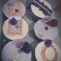 Vintage birthday cake and cupcakes 