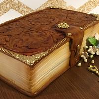 Tooled leather book cake
