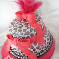 White, Black & Pink Leopard Print Birthday Cake