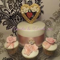  6 Inch wedding cake for cupcake tower with matching cupcakes 