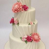 Peony & Rose 4 Tier Ruched Wedding Cake