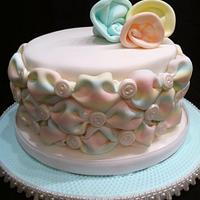 striped billow cake with fabric flowers