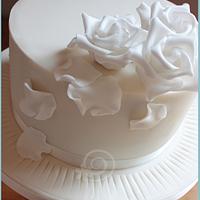 Cascading Roses Ivory Wedding Cake