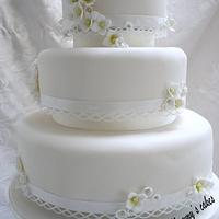 Lace Trimmed Blocked Hydrangea Wedding Cake