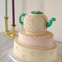 Three tier teapot bridal shower cake