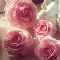 Pretty Pink Sugar roses for a wedding Cake