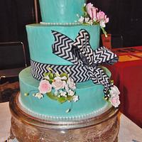 Blue Turquoise buttercream w/ Chevron bow