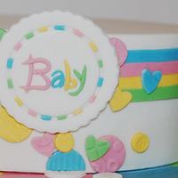 Unisex baby shower cake.