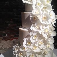Cascading Orchids Wedding Cake 