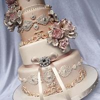 Romantic wedding cake in the chateau style.
