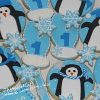 Winter ONEderland penguin cake & cookies