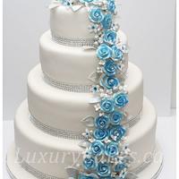 Rose cascade wedding cake