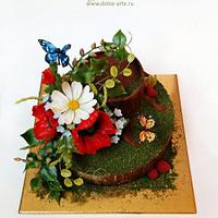 Wildflowers and a forest stump
