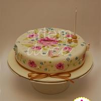 Painted cake - Flowers and butterfies