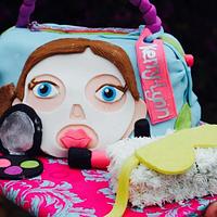 Cosmetic bag cake for a sleepover pamper party