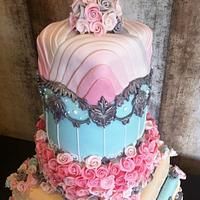 Duck Egg Blue and Pinks Wedding Cake