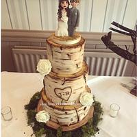 Rustic birchwood wedding cake 