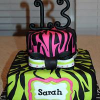 Zebra print 13th birthday cake