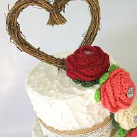 Rustic Wedding Cake with Handmade Crocheted Flowers