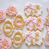 Vintage gold and pink engagement cookies