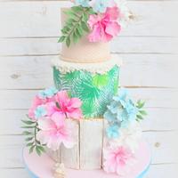 A tropical beach theme cake