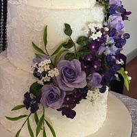 Purple and Lace Wedding Cake