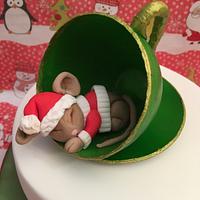 Christmas mouse in a teacup