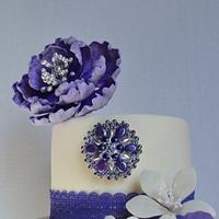 Lavender Purple Peonies Wedding Cake