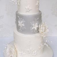 Silver and white wedding Cake