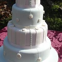 Vintage ribbon, buttons & pearls Wedding Cake