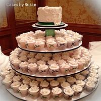 Lace wedding cake and cupcakes
