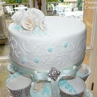 wedding Cupcake Tower in Tiffany Blue