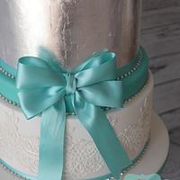 Jade green and silver vintage style wedding cake