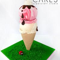 3D Ice Cream cone cake - two scoops! 