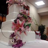 Stargazer orchid Square 4 tiered wedding cake