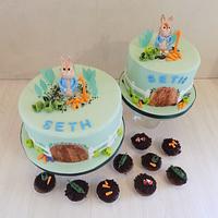 A pair of Peter Rabbit cakes