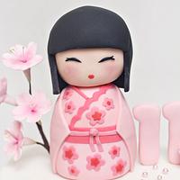 Kokeshi Doll and Cherry Blossoms Cake