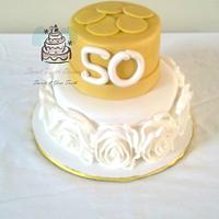 Cream and Gold Ruffle Rose 50th Birthday Cake