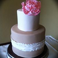 pink peonie wedding cake