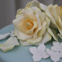 Roses and lace wedding cake