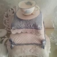 Silver tea cup cushion cake