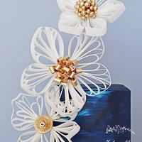 Blue & Gold Quilled Cake