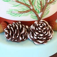 Winter Cake with pine cones and acorns.