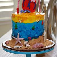 Beach party theme cake and cupcakes