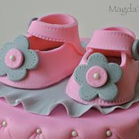 Pink and grey baby shower cake