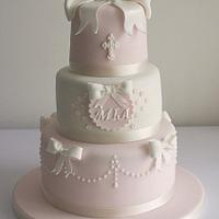 Pink and White Christening Cake 